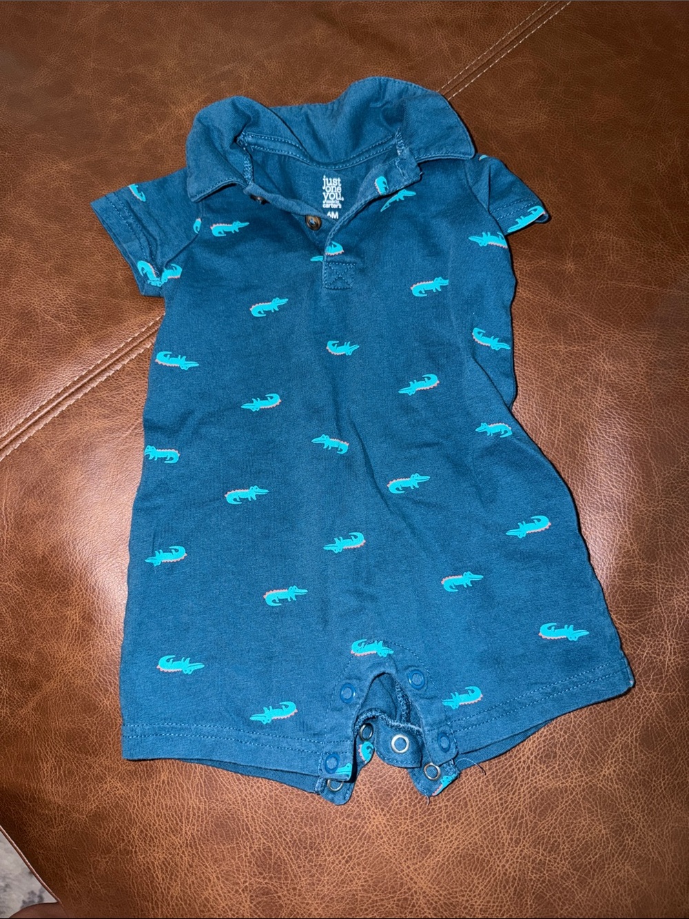Teal Polo One-Piece with Alligator Print
